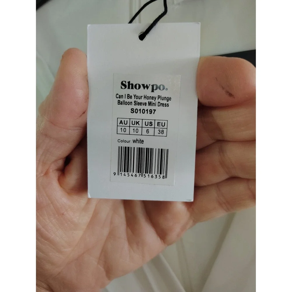Showpo Can I Be Your Honey Plunge Balloon Sleeve Mini Dress White Size 6 S010197